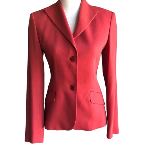 Cinzia Rocca Wool Fitted Blazer Coral Two Button Size 2 - Picture 2 of 10